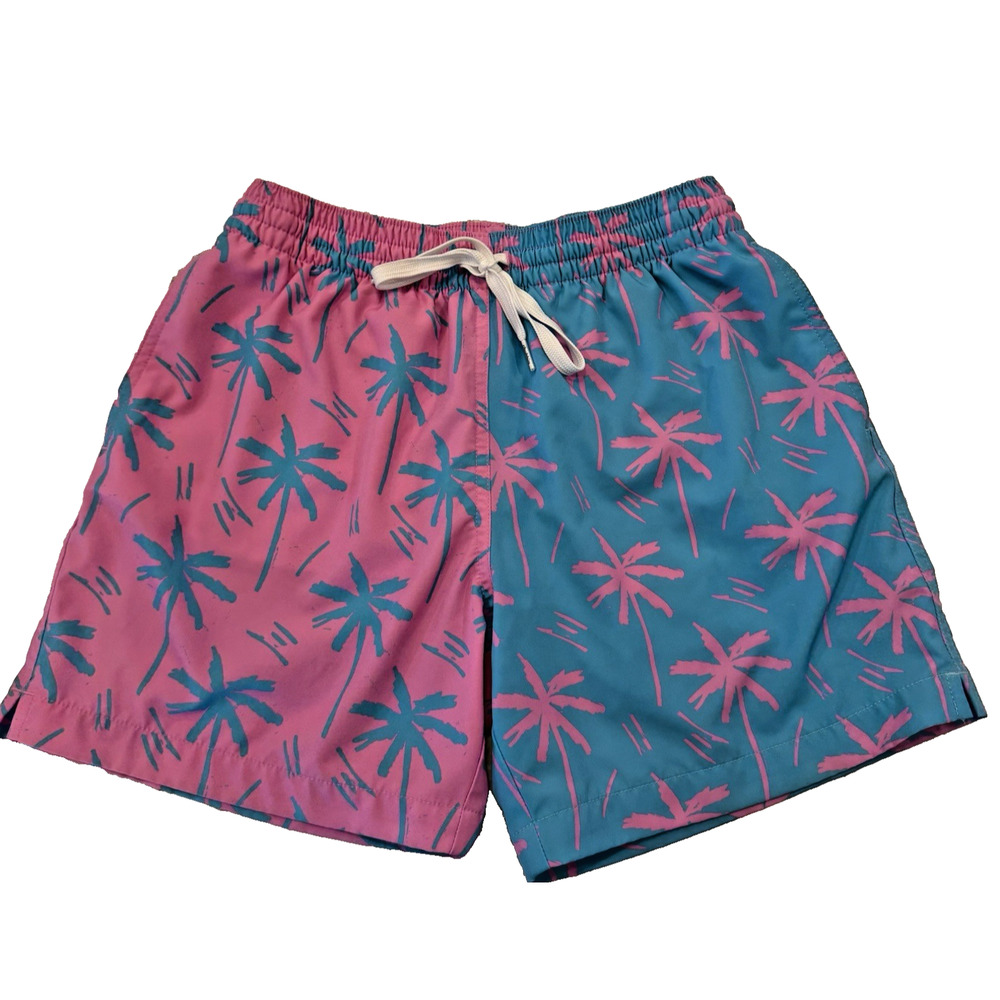 Chubbies Mens Medium The Prince of Prints Blue Pink Palm 5.5" Lined Swim Trunks